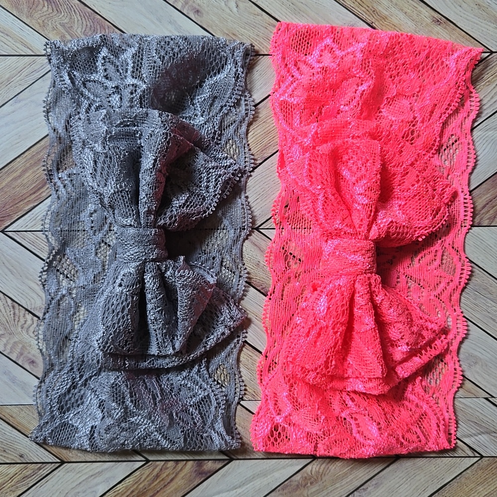 Kids Lace Bowknot Gray Coral Headbands Elastic Bow Headwrap Girls Hairbands